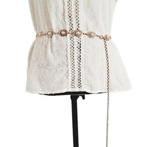 Gold Chain Metal Faux Pearl Waist Belt Adjustable Medallion Statement size L/1X